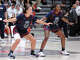 UCONN women’s basketball guards Ashlynn Shade, left, and Kelis Fisher are photographed during an open practice at Sacred Heart University’s Pitt Center on September 21, 2025.