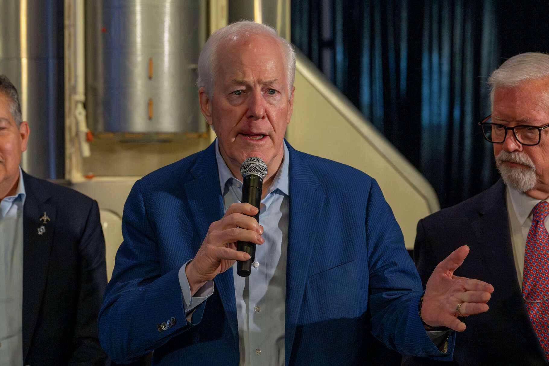 U.S. Senator John Cornyn comments on the possibility of bringing a retired space shuttle to Space Center Houston during a panel discussion in Houston, Friday, June 20, 2025.