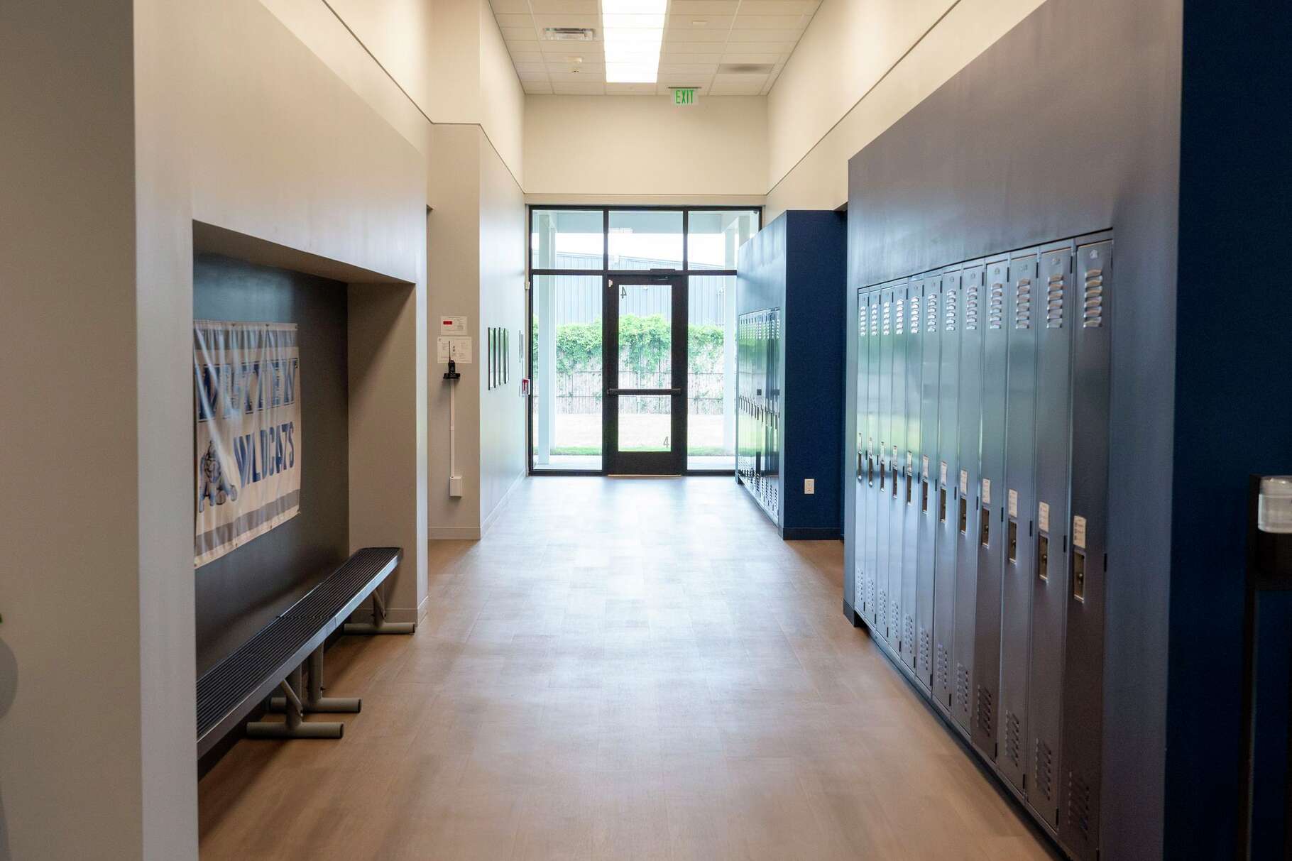A hallway is seen in the high school building at the Westview School in Houston, Friday, Oct. 3, 2025.