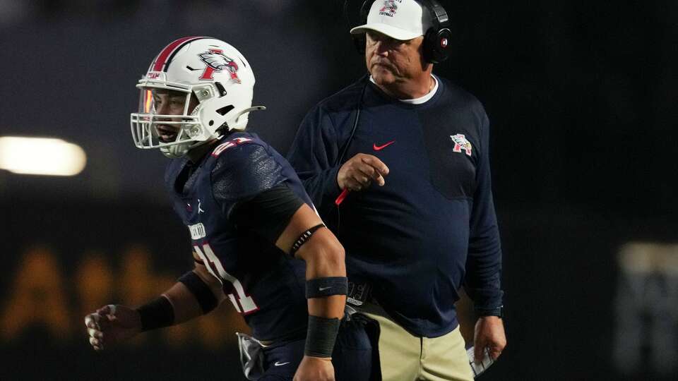 Atascocita head coach Craig Stump is seen during the first half of a District 23-6A high school football game in Humble, Friday, Oct. 3, 2025.