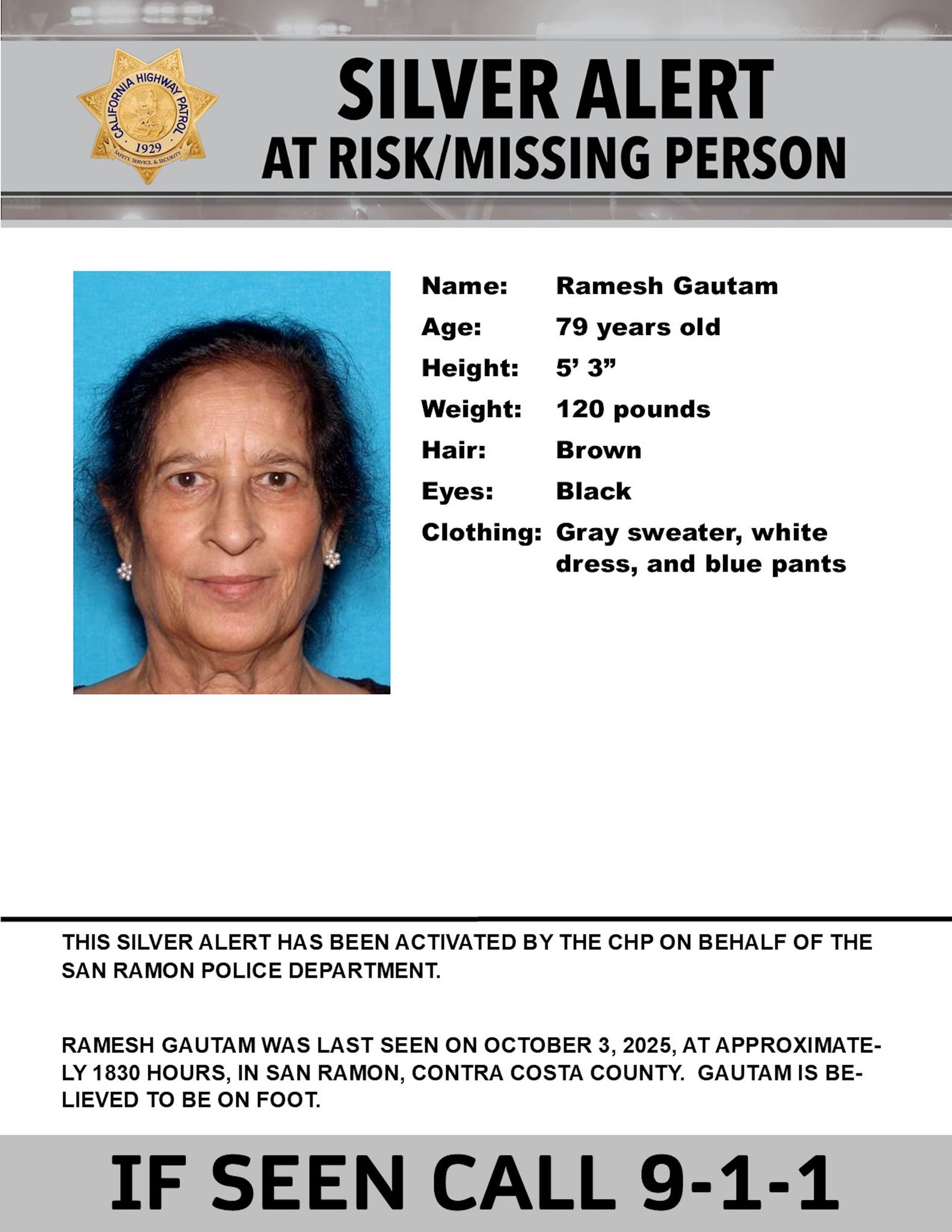 Regional: Silver Alert Issued For Missing 79-Year-Old Woman In San Ramon