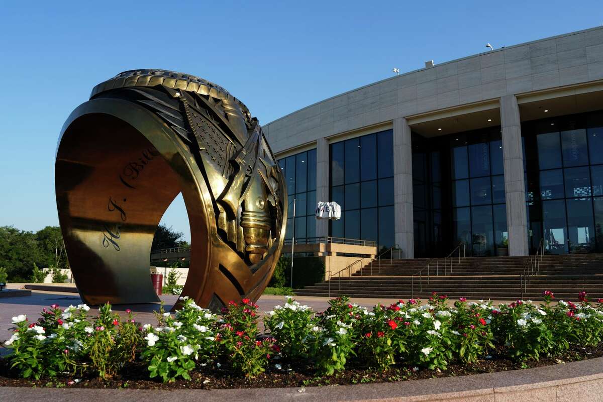 The Haynes Ring Plaza, featuring a Aggie ring replica, is seen on the campus of Texas A&M University in College Station, Thursday, Sept. 11, 2025.