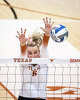 Texas Longhorns outside hitter Abby Vander Wal (6) leaps to block in the fourth set as the Texas Longhorns take on the Tennessee Lady Volunteers at home in Austin, Oct. 8, 2025.