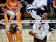 Texas Longhorns outside hitter Torrey Stafford (4) hits the ball over Tennessee defense in the third set as the Longhorns take on the Tennessee Lady Volunteers at home in Austin, Oct. 8, 2025.
