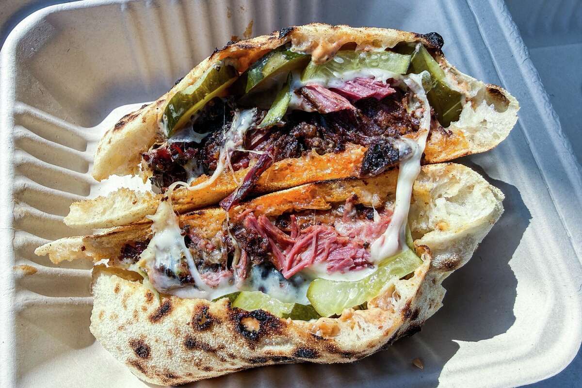 Basturma-style brisket sandwich at III Mas Bakery in Glendale, Calif.