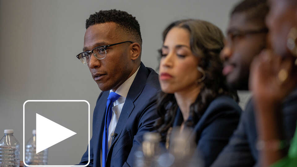 Texas 18th congressional district candidate Christian Menefee speaks during an endorsement screening with the Editorial Board on October 1, 2025. The general election will occur on November 4, 2025.