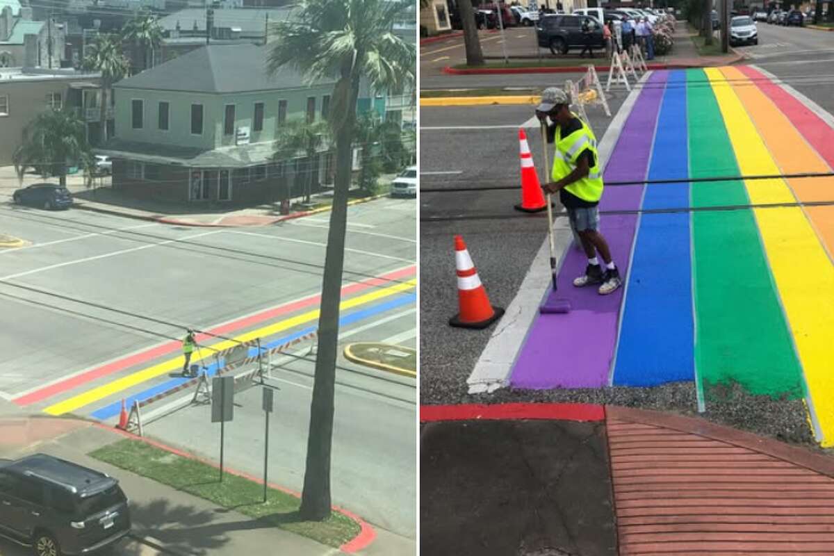 The city of Galveston posted these photos on social media when the crosswalk was painted in 2019.