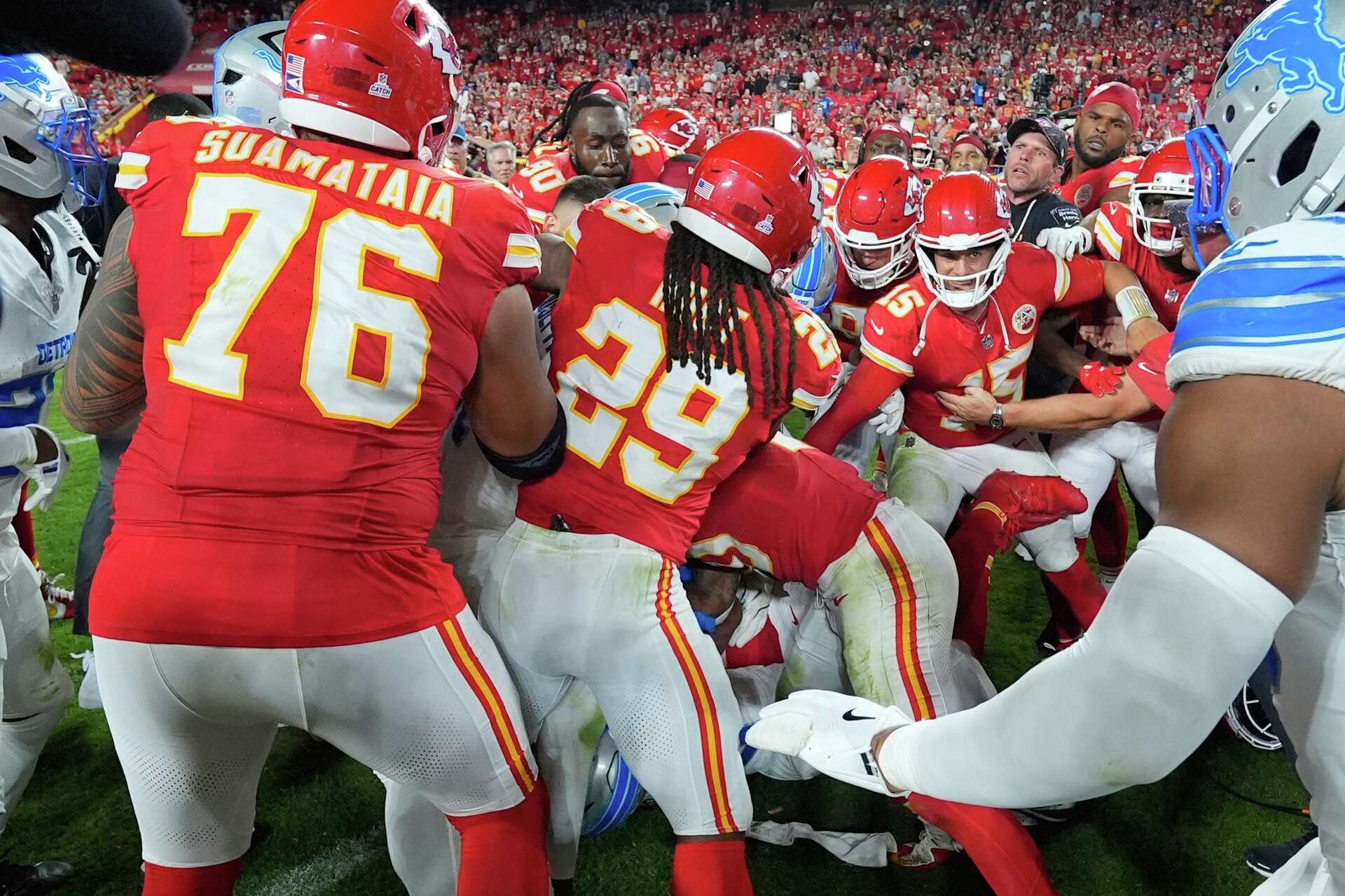 Brian Branch and the Lions end a frustrating loss at Kansas City with postgame fisticuffs