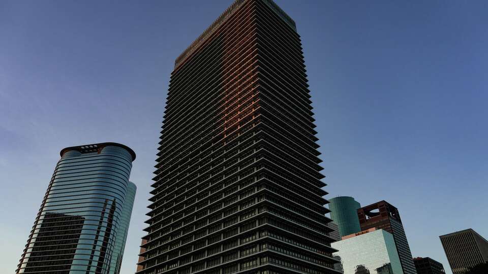 ExxonMobil tower in downtown Houston is photographed on Tuesday, Oct. 14, 2025.