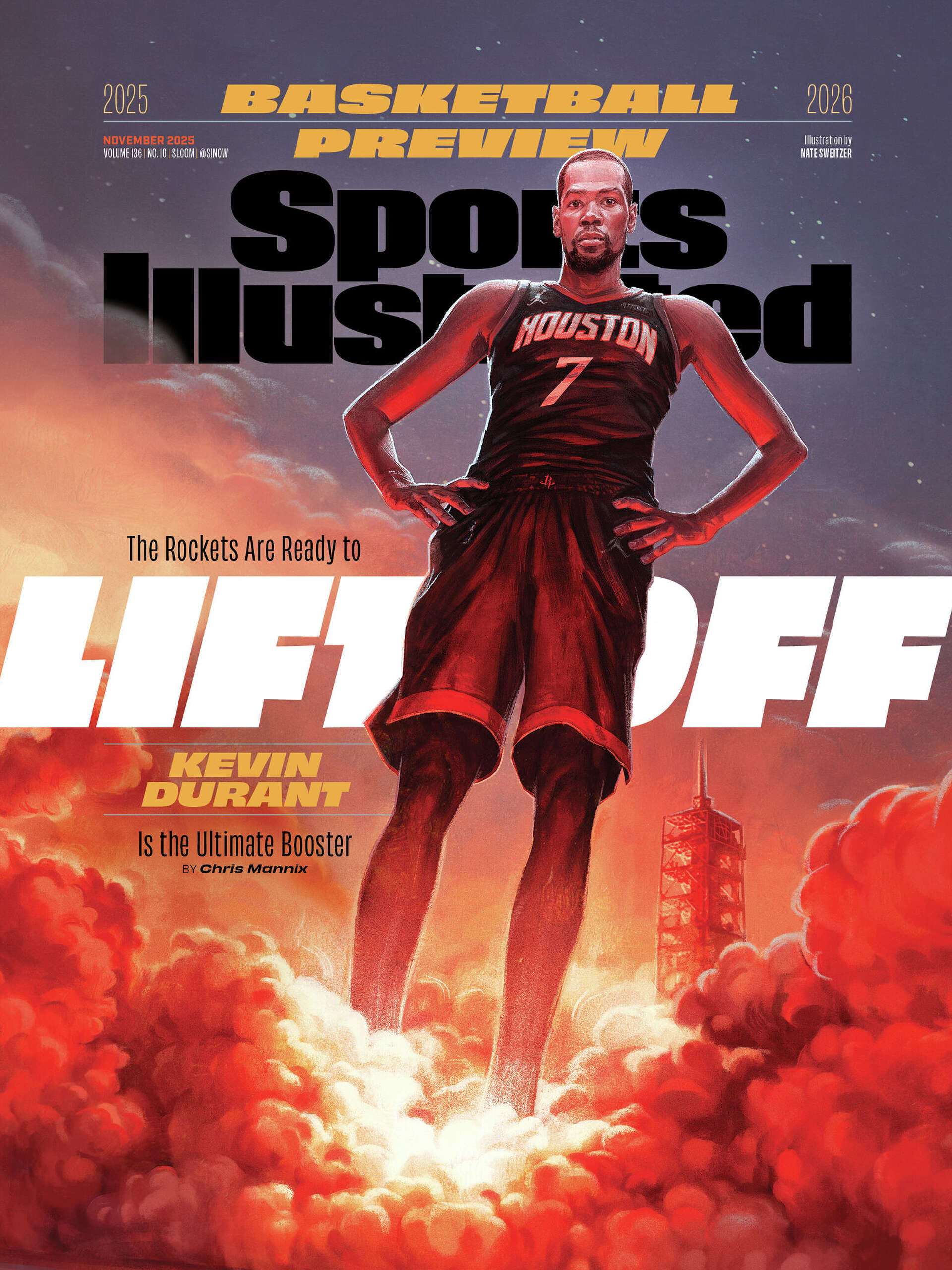 Sports Illustrated NBA preview cover: Kevin Durant, Rockets featured, image size:1920x2560