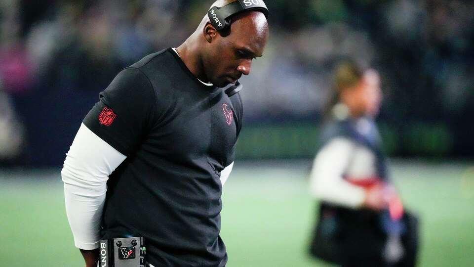 Houston Texans head coach Demeco Ryans is seen during the second half of an NFL football game, Monday, Oct. 20, 2025, in Seattle.