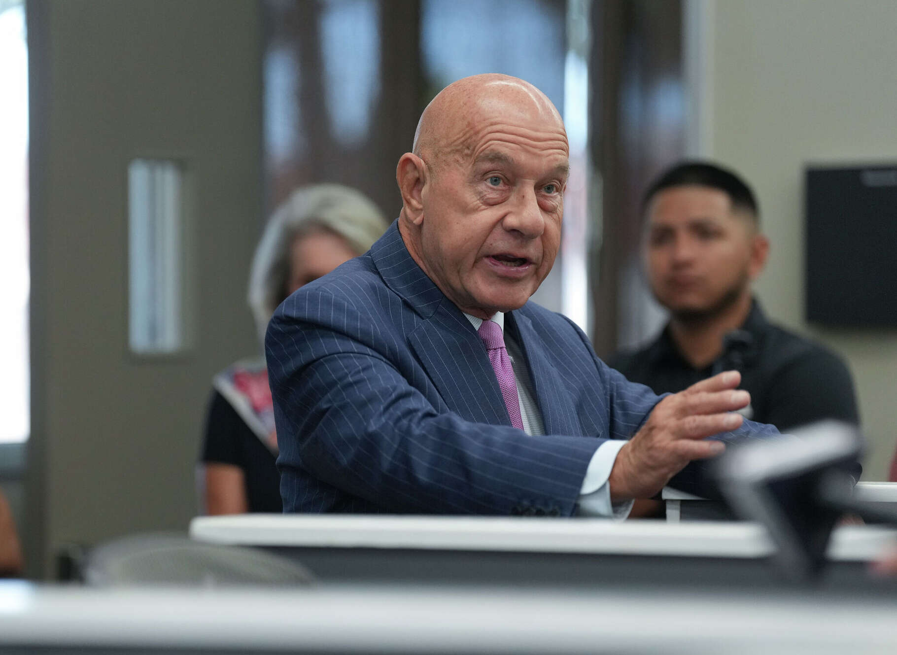 Houston Mayor John Whitmire speaks during a tour a new resource facility to address the needs of Houston’s unhoused population on Houston on Monday, Oct. 20, 2025.