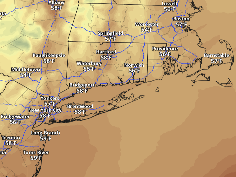 Sunshine fades behind clouds and a shower on Thursday in CT