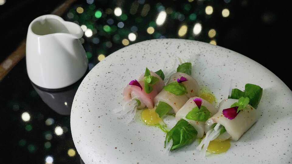 Hamachi Crudo from Moon, a newly opened bar, and its neighboring event venue, Soleil, is photographed in Houston on Wednesday, Oct. 22, 2025.