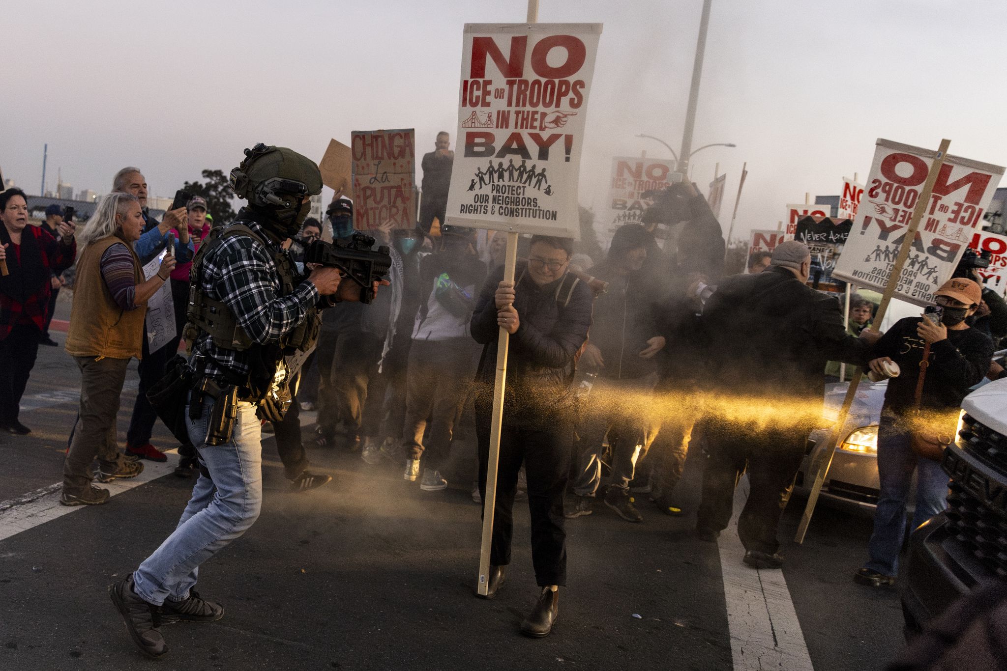 Protesters hit with stun grenades at Bay Area Coast Guard base