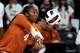 Texas Longhorns outside hitter Torrey Stafford (4) returns a serve during the game against Texas A&M at Reed Arena on Friday, Oct. 31, 2025 in College Station, Texas.