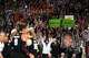 Texas A&M fans cheer after a defensive block during the game against the Texas Longhorns at Reed Arena on Friday, Oct. 31, 2025 in College Station, Texas.