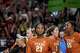 Texas Longhorns outside hitter Cari Spears (23) reacts to a blocked spike during the game against Texas A&M at Reed Arena on Friday, Oct. 31, 2025 in College Station, Texas.