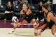 Texas A&M opposite hitter Logan Lednicky (9) returns a serve during the game against the Texas Longhorns at Reed Arena on Friday, Oct. 31, 2025 in College Station, Texas.