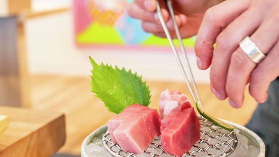 Bluefin sashimi is seen at Oru Japanese sushi restaurant in Houston, Monday, Nov., 3, 2025.