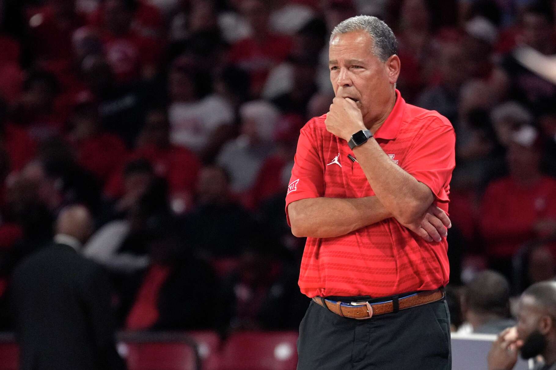 Houston head coach Kelvin Sampson watches his team against Lehigh during the first half of an NCAA college basketball game at Fertitta Center in Houston, Monday, Nov. 3, 2025.