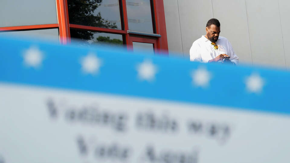 A voter leaves a polling place at West Gray Multiservice Center in Houston in 2024.