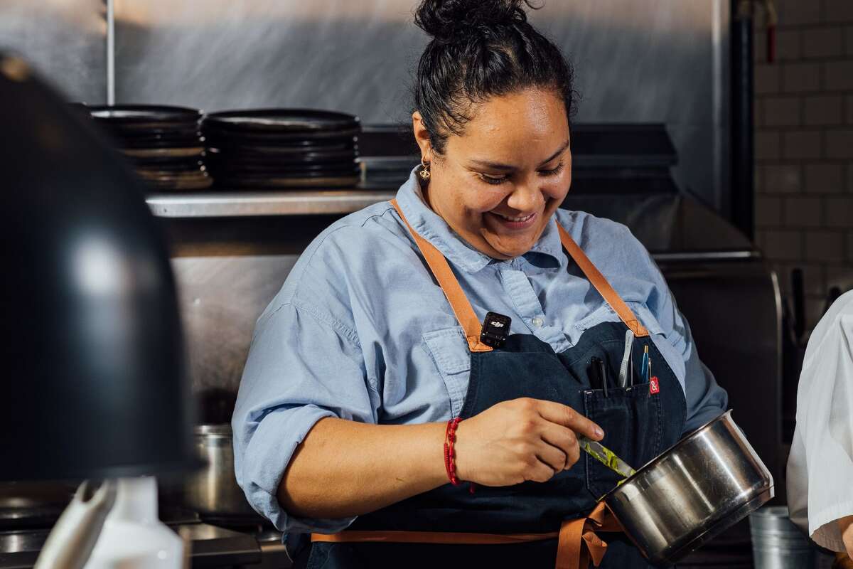 Chef Evelyn Garcia prepares for dinner service at her restaurant Jūn in Houston, Texas.