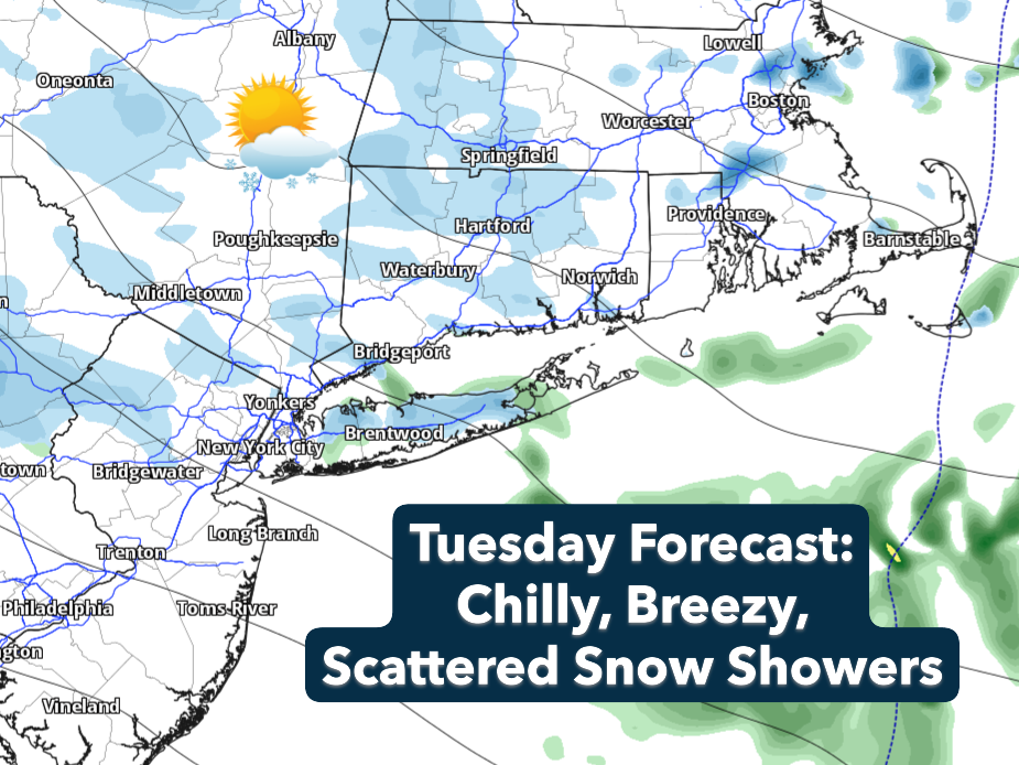 Sub-freezing wind chills and snow showers in CT on Tuesday