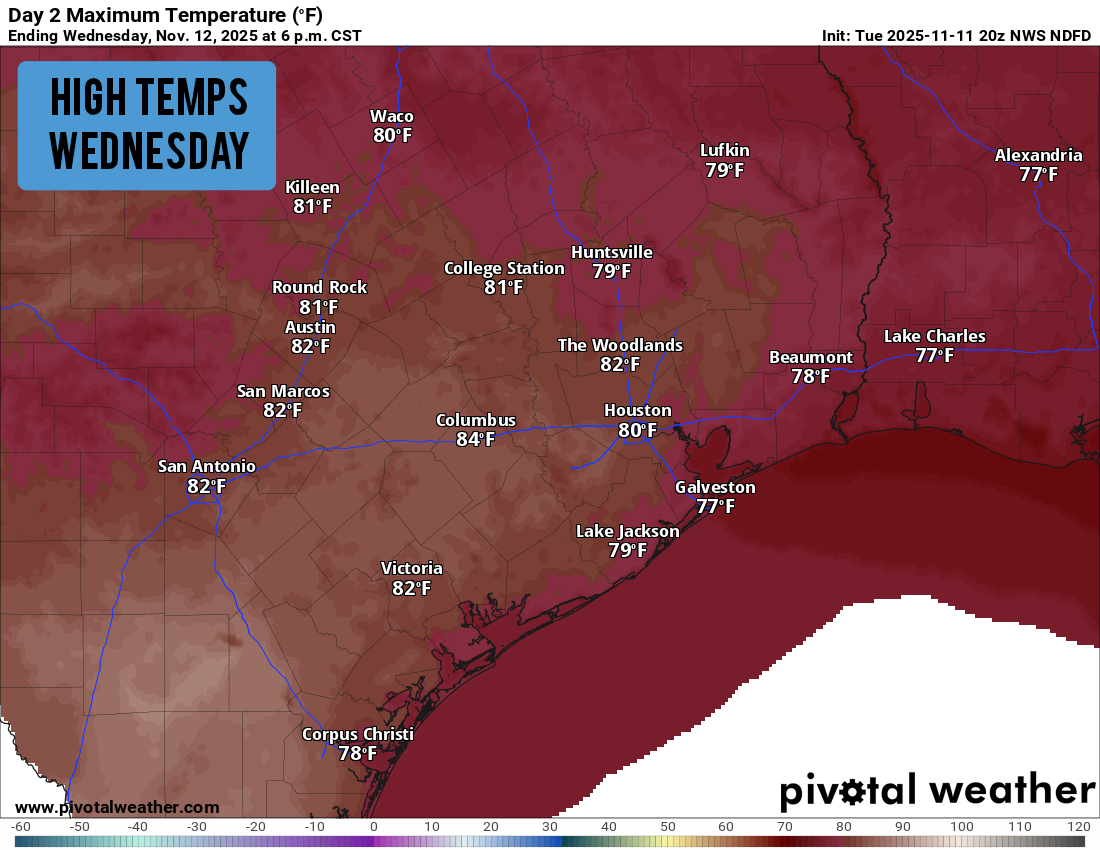 South Texas rising back to the 80s. When will temps fall again?