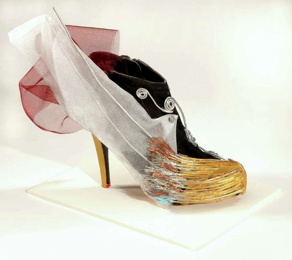 Times Union Studio shot of an entry by Theresa Rubi, a 10th Grader, at The Academy of the Holy Names, called, "Done Innatural" for the "In Your Own Shoes" shoe design contest shot in Albany, NY, on Wednesday, Nov. 10, 2010. (Luanne M. Ferris / Times Union)