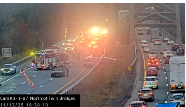 Traffic congestion on Northway due to crash at Twin Bridges.