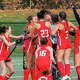 Branford celebrates its win over New Milford during Class M field hockey championship action in Wethersfield, Conn., on Saturday November 15, 2025.