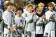 Staples players celebrate their win over Greenwich to capture the Class LL soccer state championship Sunday, November 16, 2025 at Trinity Health Stadium in Hartford, Conn.