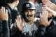 FILE - New York Yankees' Trent Grisham celebrates with teammates after hitting a two-run home run during the eighth inning of a baseball game against the Chicago White Sox in Chicago, Aug. 28, 2025.