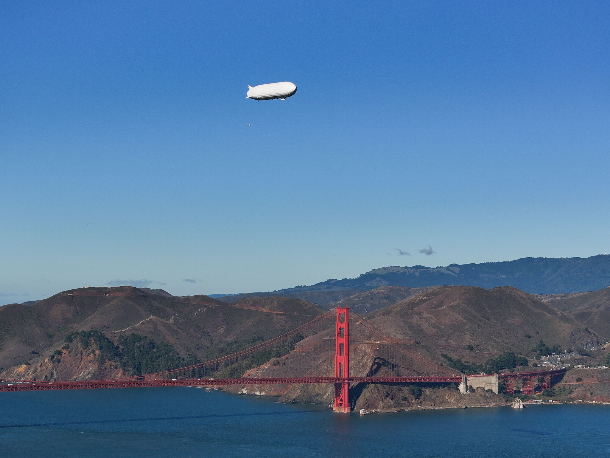 Experimental airship seen floating over San Francisco