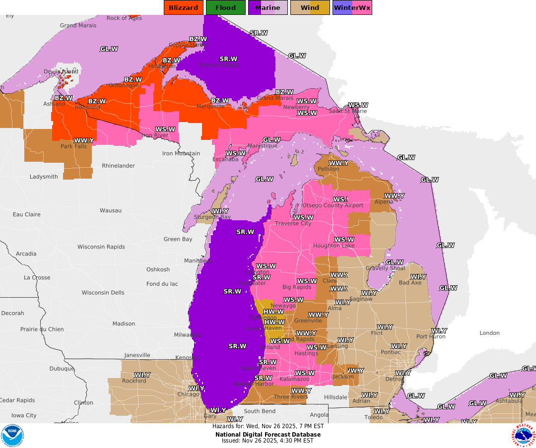 Winter storm warnings in effect in Michigan for Thanksgiving snowstorm