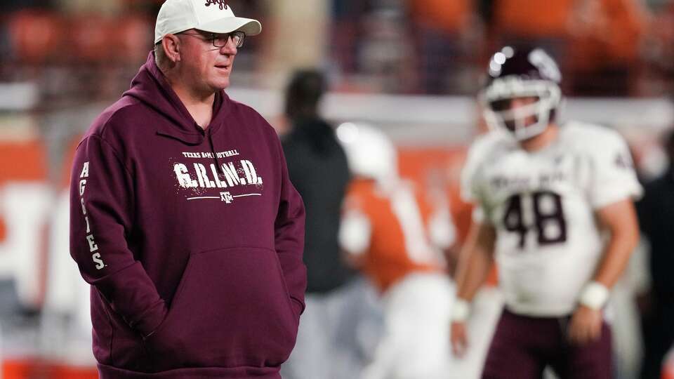 Texas A&M head coach Mike Elko is seen before an NCAA college football game in Austin, Friday, Nov. 28, 2025.