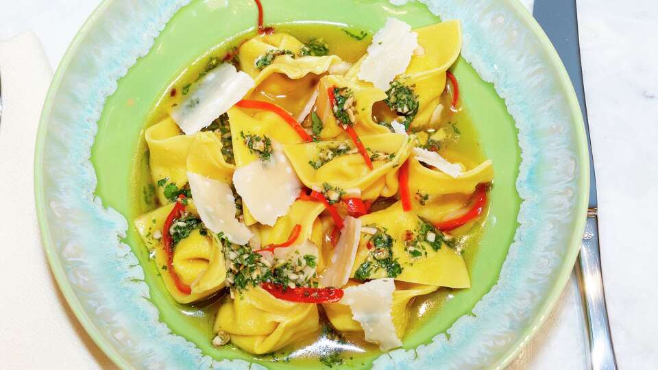 A serving of tortellini is seen in Hypsi, a full-service restaurant and lounge inside Hotel Daphne in Houston, Monday, Dec 1, 2025.