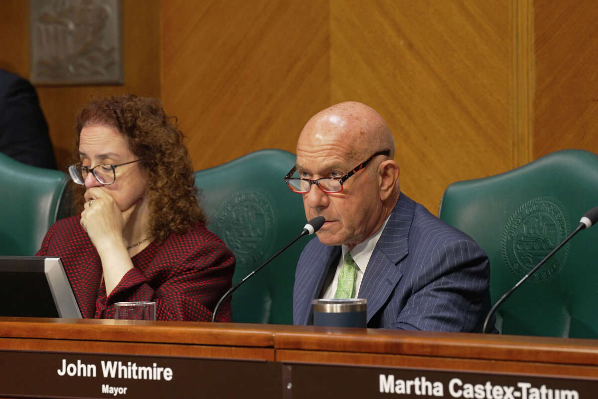 Mayor John Whitmire listens as Nearly 80 residents spoke during public comments at Houston City Council on November 18, 2025. Most were there to protest the Houston Police Department's cooperation with U.S. Immigration and Customs Enforcement.