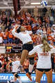 Texas Longhorns middle blocker Nya Bunton (55) spikes the ball as The Longhorns take on Florida A&M during the first round of the NCAA Tournament at Gregory Gymnasium in Austin, Friday, Dec. 5, 2025.