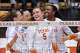 The Longhorns celebrate a point as they take on Florida A&M during the first round of the NCAA Tournament at Gregory Gymnasium in Austin, Friday, Dec. 5, 2025.