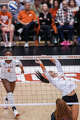 Texas Longhorns setter Rella Binney (3) sets a teammate up for a hit as The Longhorns take on Florida A&M during the first round of the NCAA Tournament at Gregory Gymnasium in Austin, Friday, Dec. 5, 2025.