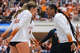 Texas Longhorns setter Ella Swindle (1) and Texas Longhorns outside hitter Cari Spears (23) celebrate a point as The Longhorns take on Florida A&M during the first round of the NCAA Tournament at Gregory Gymnasium in Austin, Friday, Dec. 5, 2025.