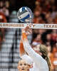 Texas Longhorns setter Ella Swindle (1) sets the ball in the third set of the their 3-0 win over the Penn State Nittany Lions in the second round of the DI NCAA Volleyball Tournament, Dec 6, 2025 in the Gregory Gymnasium.