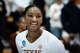 Texas Longhorns outside hitter Cari Spears (23) smiles during the lineup announcement ahead of the Longhorns’ 3-0 win over the Penn State Nittany Lions in the second round of the DI NCAA Volleyball Tournament, Dec 6, 2025 in the Gregory Gymnasium.