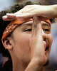 A Texas fan signals a timeout during a Texas run of points in the second set of the Longhorns’ 3-0 win over the Penn State Nittany Lions in the second round of the DI NCAA Volleyball Tournament, Dec 6, 2025 in the Gregory Gymnasium.