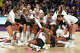 Texas A&M players celebrate winning the NCAA Division I volleyball playoff game against TCU at Reed Arena on Saturday, Dec. 6, 2025 in College Station, Texas.