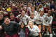 Texas A&M players and fans celebrate winning the NCAA Division I volleyball playoff game against TCU at Reed Arena on Saturday, Dec. 6, 2025 in College Station, Texas.