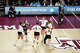 Texas A&M players celebrate a score during the NCAA Division I volleyball playoff game against TCU at Reed Arena on Saturday, Dec. 6, 2025 in College Station, Texas.