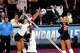 Texas A&M outside hitter Kyndal Stowers (37) blocks a spike during the NCAA Division I volleyball playoff game against TCU at Reed Arena on Saturday, Dec. 6, 2025 in College Station, Texas.